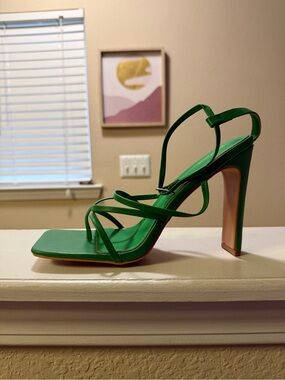 PrettyLittleThing Green Strappy Square-Toe High Heel Sandal